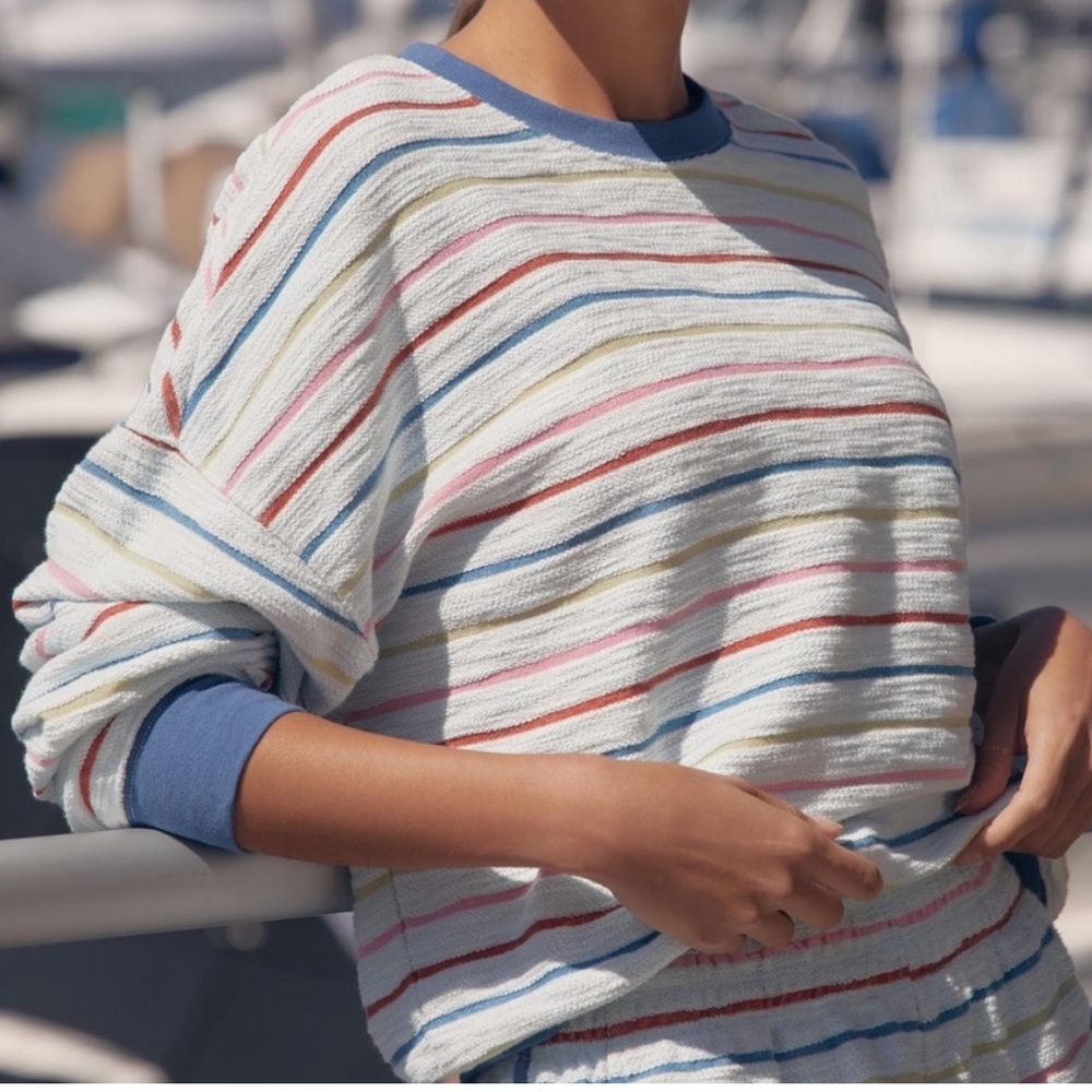 Electric & Rose 100% Cotton Multi-Colored Stripes Cropped Pullover - Size Large